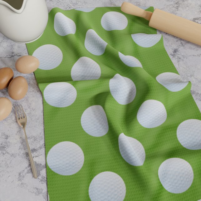 Patrón de bolas de golf Toalla de cocina verde (A fun golf ball pattern kitchen towel for your Golfing Dad or Mom)