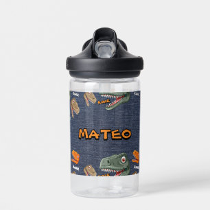 Patrón de botella de agua de dinosaurio audaz para