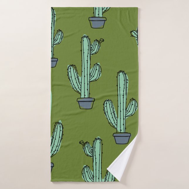 Patrón de cactus dibujado a mano (Toalla de baño)