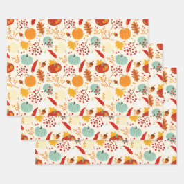 Patrón de calabazas y hojas de otoño