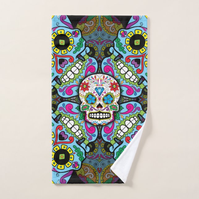 Patrón de Calaveras de Azúcar (Toalla de mano)