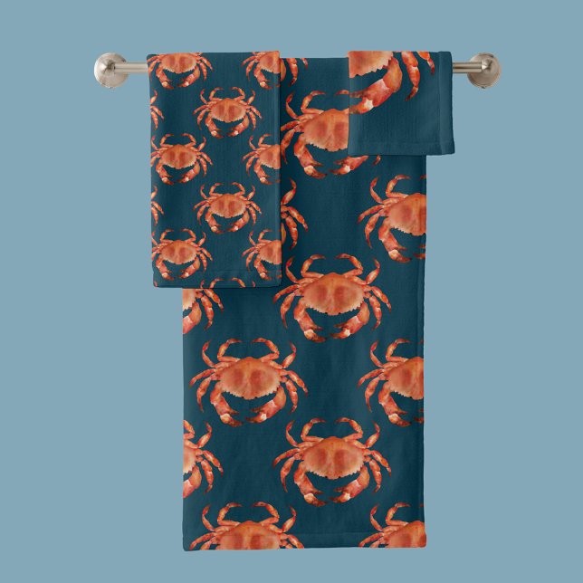 Patrón de cangrejo costero (Brown crab coastal crustacean bath towel set)