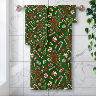 Patrón de caramelo de jengibre festivo verde jugue
