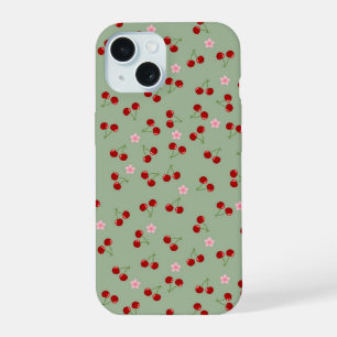 Patrón de cerezas en fondo verde