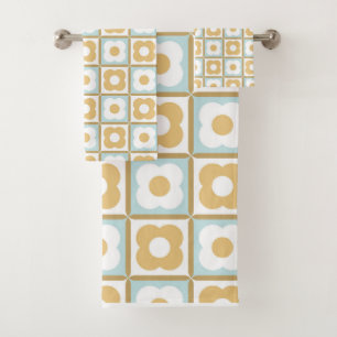 Patrón de chequeo floral retro Aqua, amarillo dora