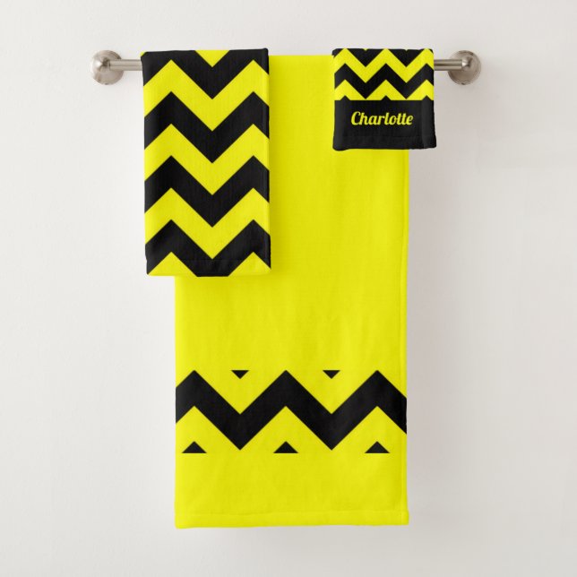 Patrón de chevron amarillo y negro con monograma (In situ)
