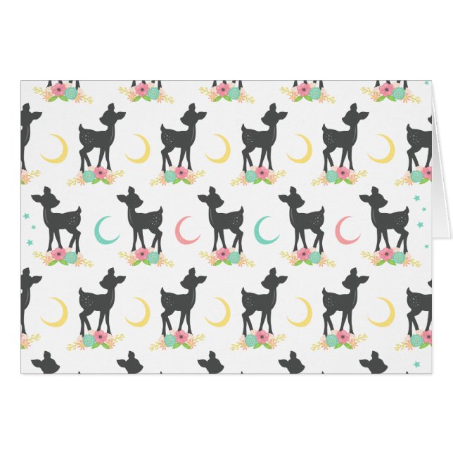 Patrón de ciervos, venado bebé, boho, flores, luna (Anverso (Horizontal))