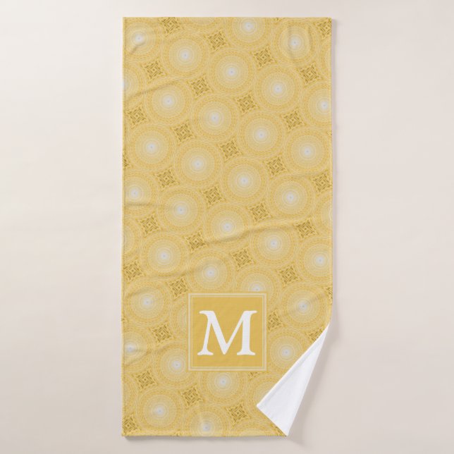 Patrón de círculos amarillos monograma (Toalla de baño)