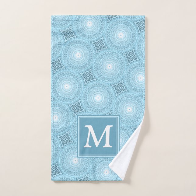 Patrón de círculos azules de ángel de monograma (Toalla de mano)
