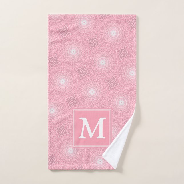Patrón de círculos rosados monograma (Toalla de mano)