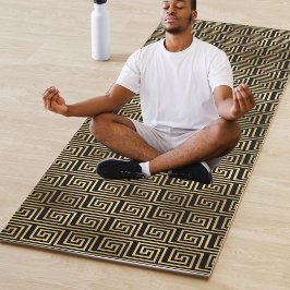 Patrón de clave griega negro y dorado Yoga Mat