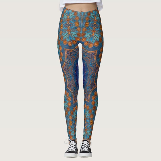 Patrón de cobre azul Yoga Gym Ejercicio Leggings (Anverso)
