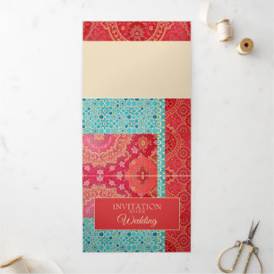Patrón de color turquesa rojo ORIENTAL - Tarjeta d