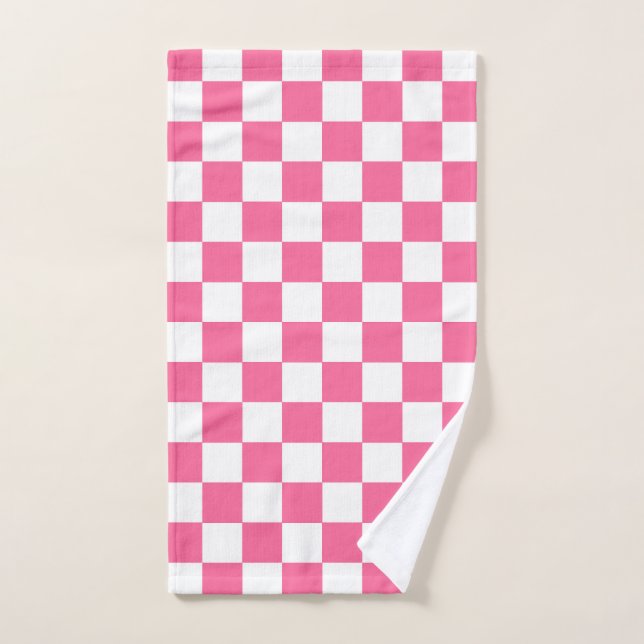 Patrón de comprobación de color blanco rosado (Toalla de mano)