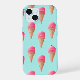 Patrón de cono de helado de fresa rosa, azul