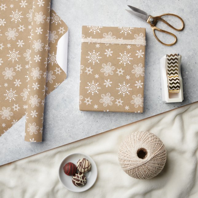 Patrón de copos de nieve blancos de papel Kraft ID (Artesanía)