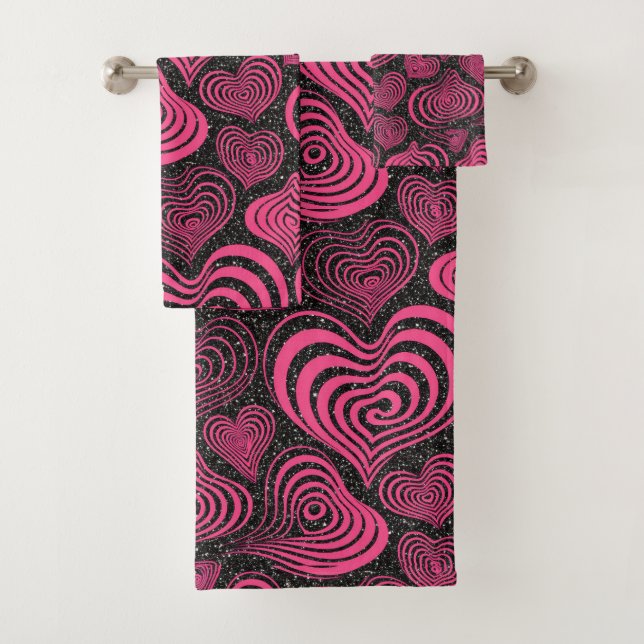 Patrón de corazón abstracto negro rosa glamuroso (In situ)