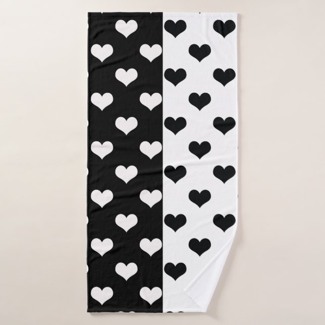Patrón de corazón de amor blanco negro (Toalla de baño)