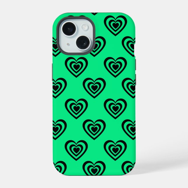 Patrón de Corazón Hipnótico Verde Menta Retro (Reverso )