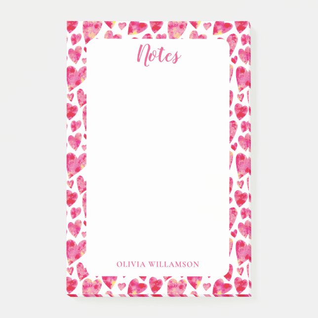 Patrón de corazón rosado para hacer notas (Anverso)