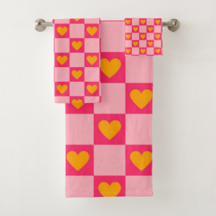 Patrón de corazones a cuadros rosa rojo amarillo a