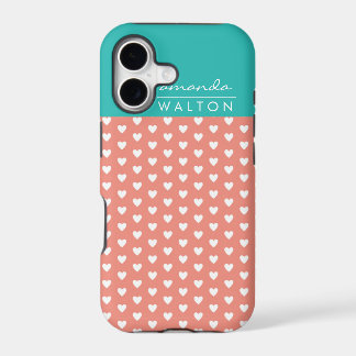 Patrón de Corazones Coral y Aqua con Nombre Person