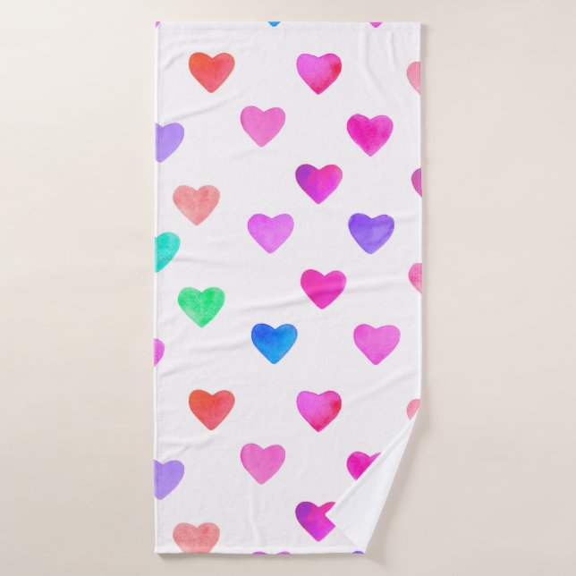 patrón de corazones de acuarela pintados a mano de (Toalla de baño)