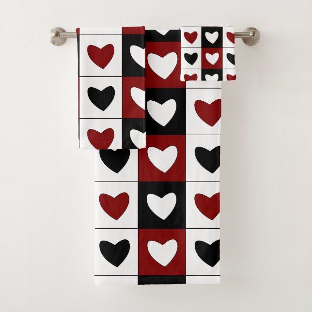 Patrón de Corazones Rojos Negros Blancos Día de Sa (In situ)