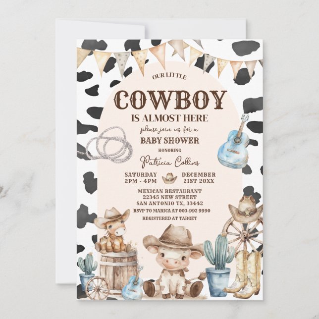 Patrón de cowboy Invitación salvaje de Baby Shower (Anverso)