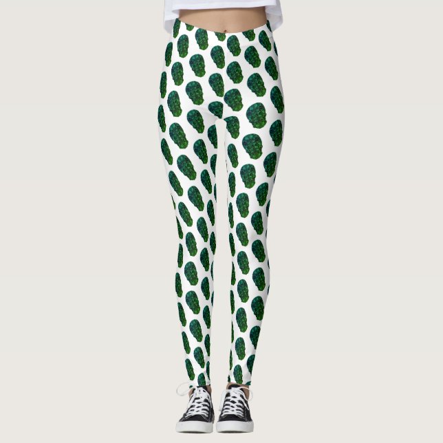 Patrón de cráneos verdes Personalizados Leggings (Anverso)