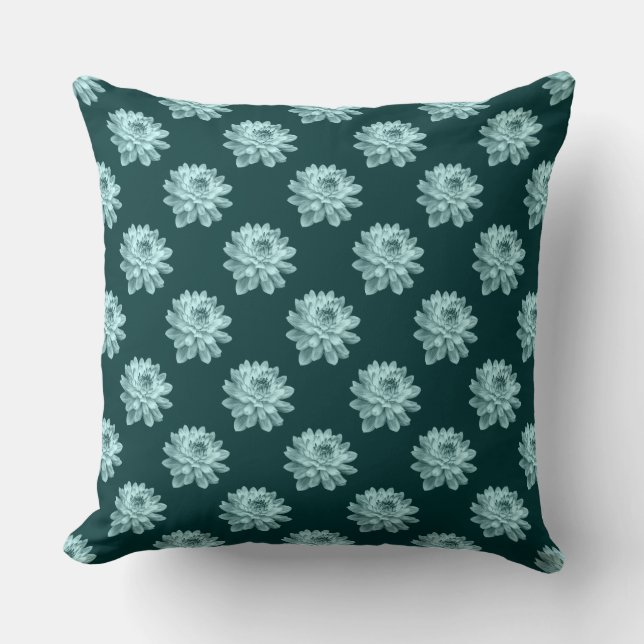 Patrón de crisantemo - Cojín decorativo verde oscu (Anverso)