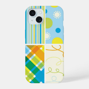 Patrón de cuadros azul retro amarillo con puntos y