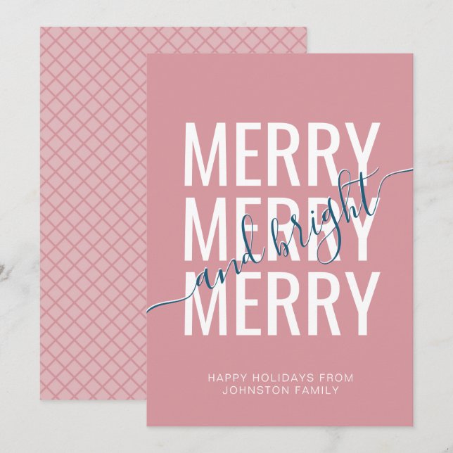 Patrón de cuadros rosados de Navidad alegre y bril (Anverso / Reverso)