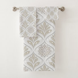 Patrón de cuatro hojas beige y blanco con destello