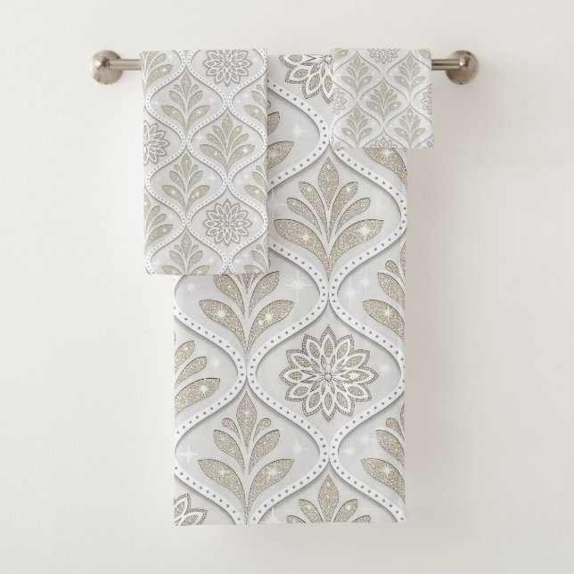 Patrón de cuatro hojas beige y blanco con destello (In situ)