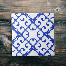 Patrón de Damasco Azulejo Azul Y Blanco Clásico