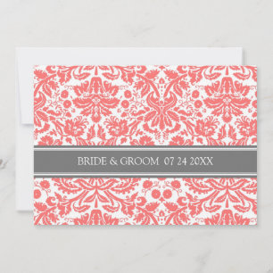 Patrón de Damasco de coral gris invitaciones de bo