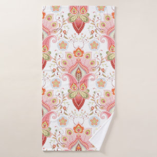 Patrón de damasco oriental floral con paisley y pe