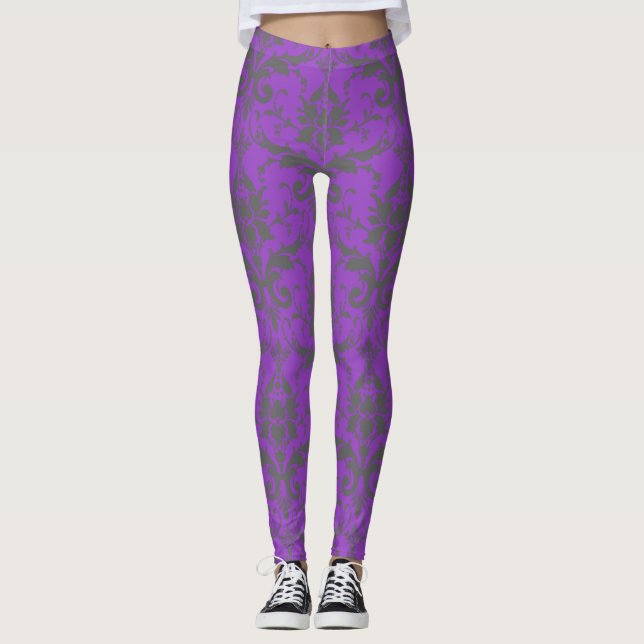 Patrón de Damasco Púrpura Leggings para mujeres (Anverso)
