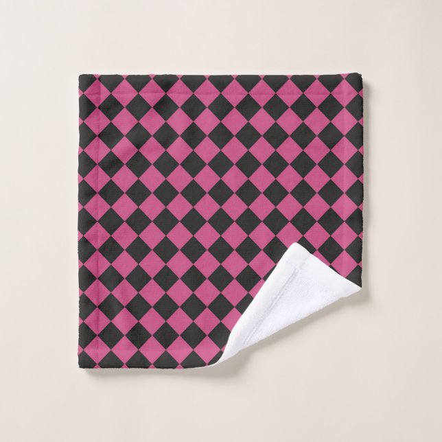 Patrón de diamante de cheques negros rosados (Toallita)