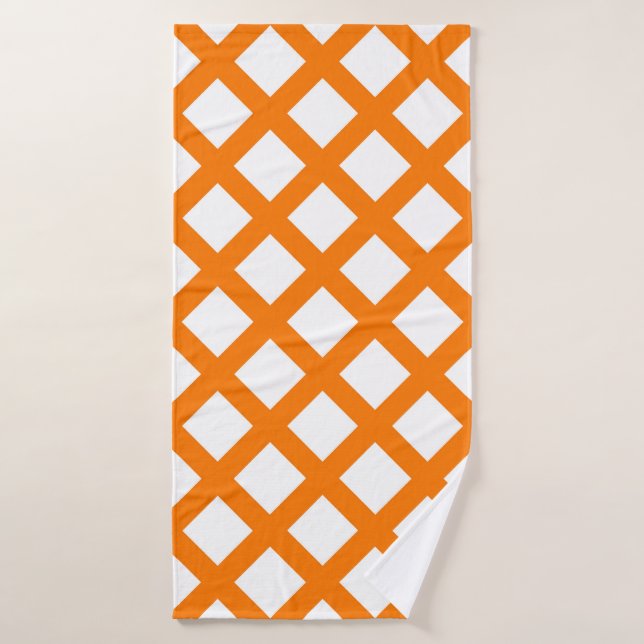 Patrón de diamante de cuadros naranja y blanco (Toalla de baño)