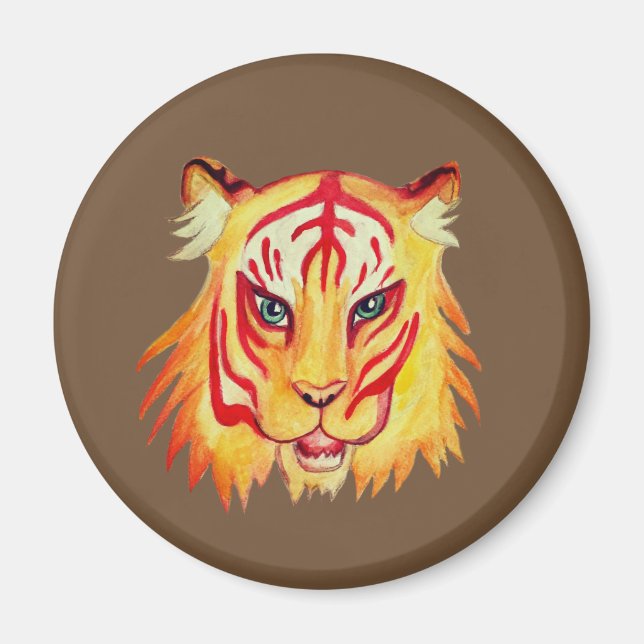 Patrón De Dibujo De Cara De Tigre, Imán Redondo De (Frente)