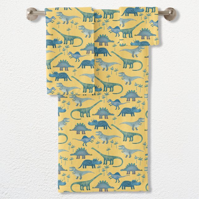 Patrón de dinosaurio lindo Amarillo (Fun prehistoric dinosaur pattern towel set for paleontologists of all ages)