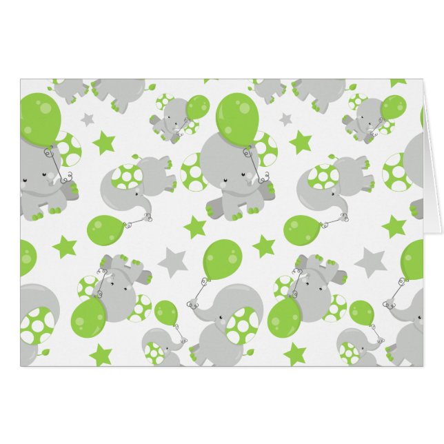 Patrón de Elefantes, Elefantes Cutos - Gris Verde (Anverso (Horizontal))