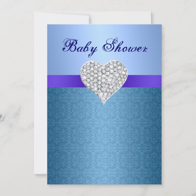 Patrón de encaje azul Diamond Heart Invitación de  (Anverso)