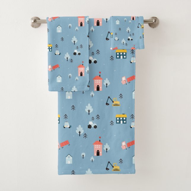 Patrón de escena de pueblo de Doodle Cute (In situ)