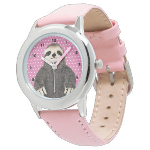 Patrón de eslogan suave reloj rosa de un niño anim