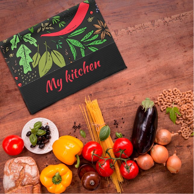 Patrón de especias coloridas nombre negro Toallas  (Subido por el creador)