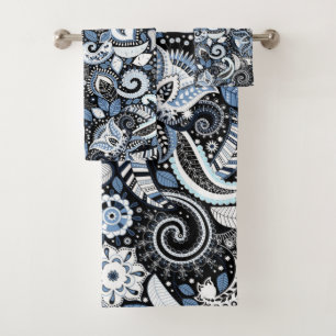 Patrón de estampado paisley blanco y azul