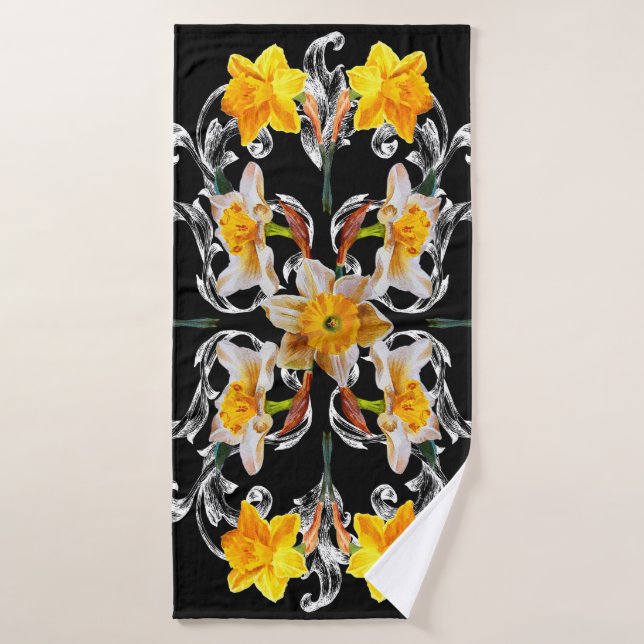 Patrón de estilo barroco con flores narciso (Toalla de baño)